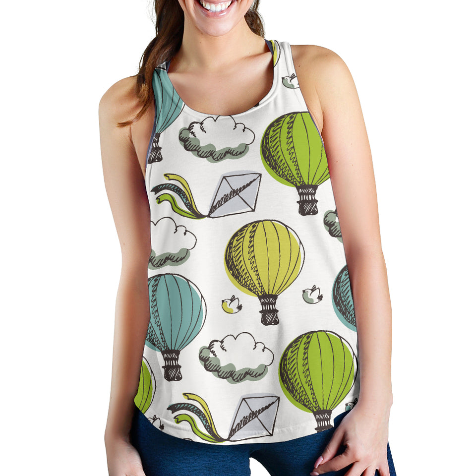Hot Air Balloon Bird Cloud Pattern Women Racerback Tank Top