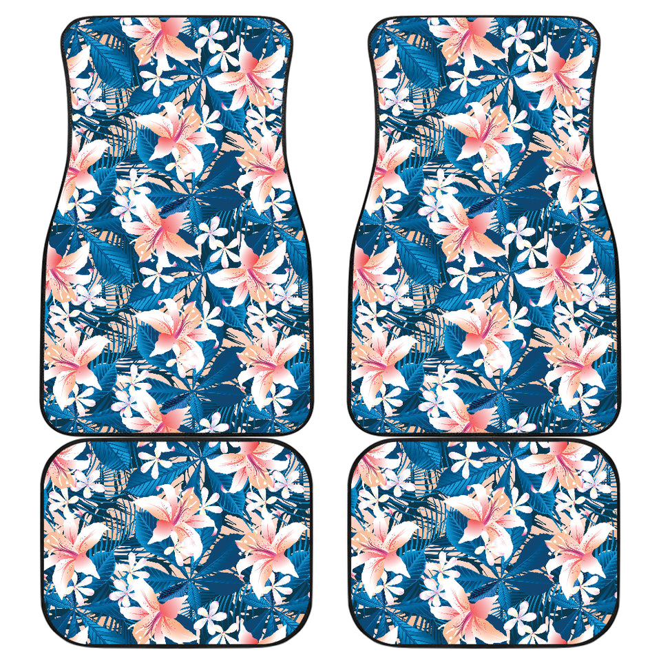 Hibiscus Pattern Print Design 02 Front and Back Car Mats
