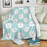 Maneki Neko Lucky Cat Sakura Premium Blanket