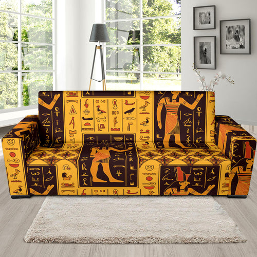 Egypt Hieroglyphics Pattern Print Design 05 Sofa Slipcover