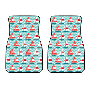 Red White Sailboat Wave Background Front Car Mats