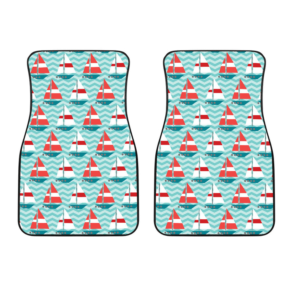 Red White Sailboat Wave Background Front Car Mats