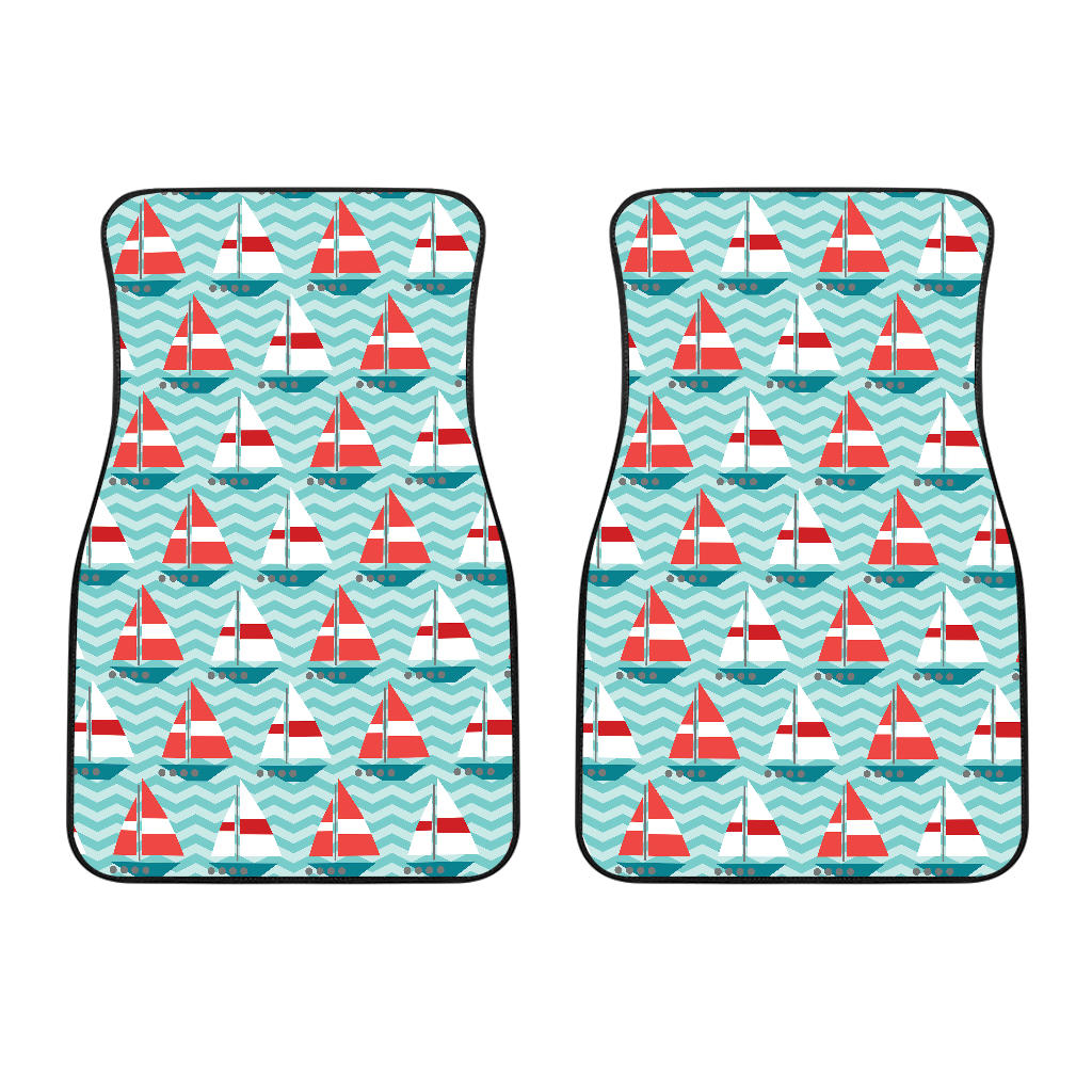 Red White Sailboat Wave Background Front Car Mats