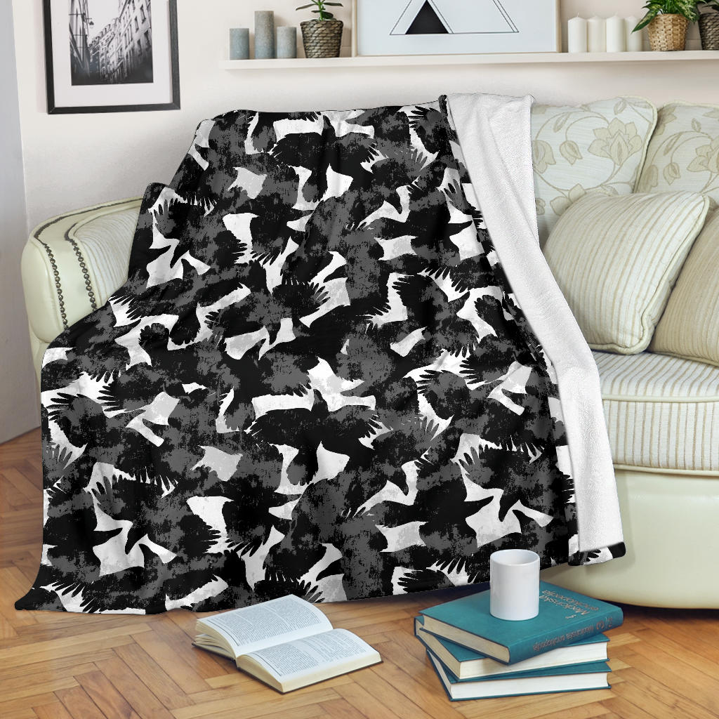 Crow Illustration Pattern Premium Blanket