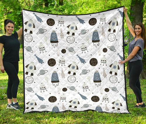 Hand Drawn Space Elements Space Rocket Star Planet Space Probe Premium Quilt.