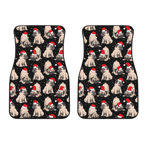 Christmas Pugs Santa_S Red Cap Pattern Front Car Mats