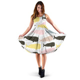 Whale Dot Pattern Sleeveless Midi Dress