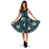 Cactus Glass Terrarium Pattern Sleeveless Midi Dress