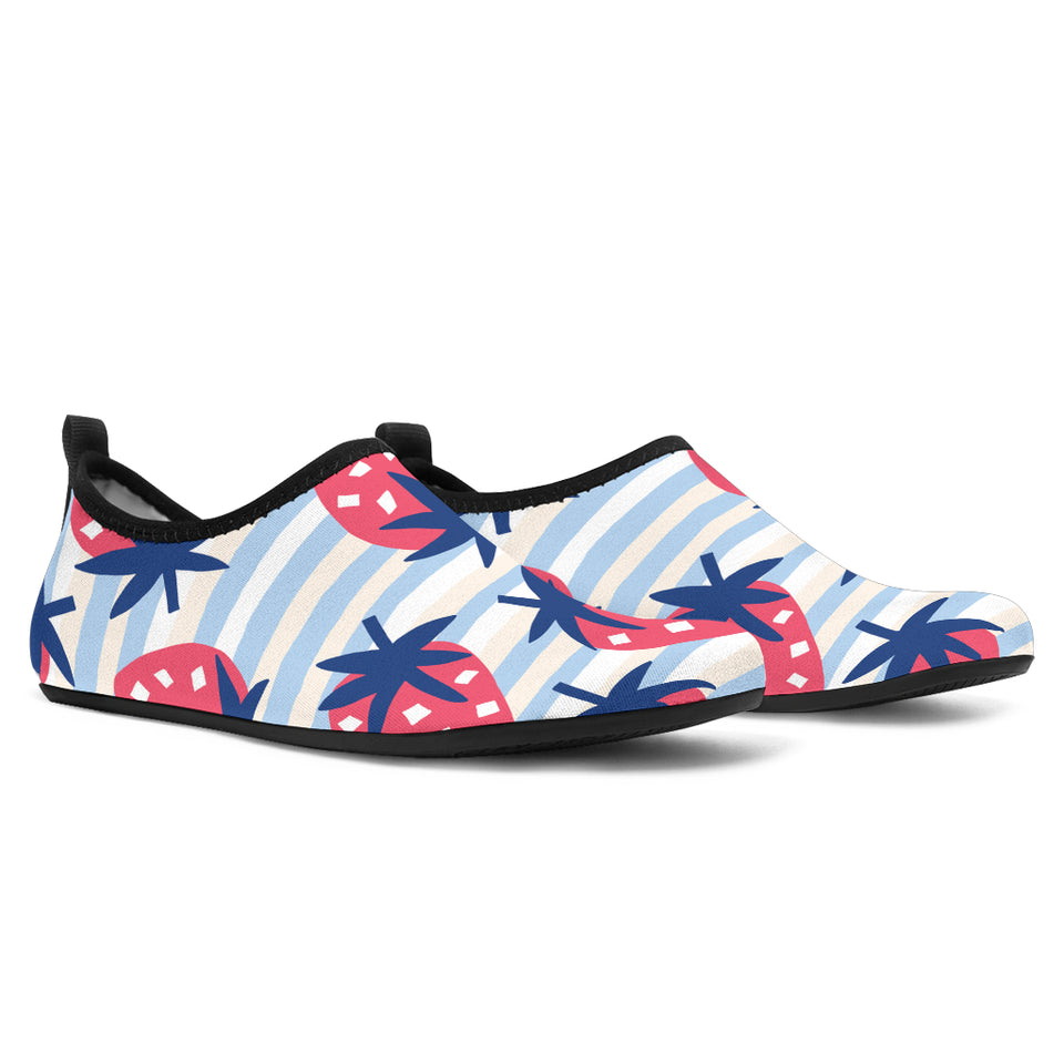 Strawberry Pattern Blue Lines Background Aqua Shoes