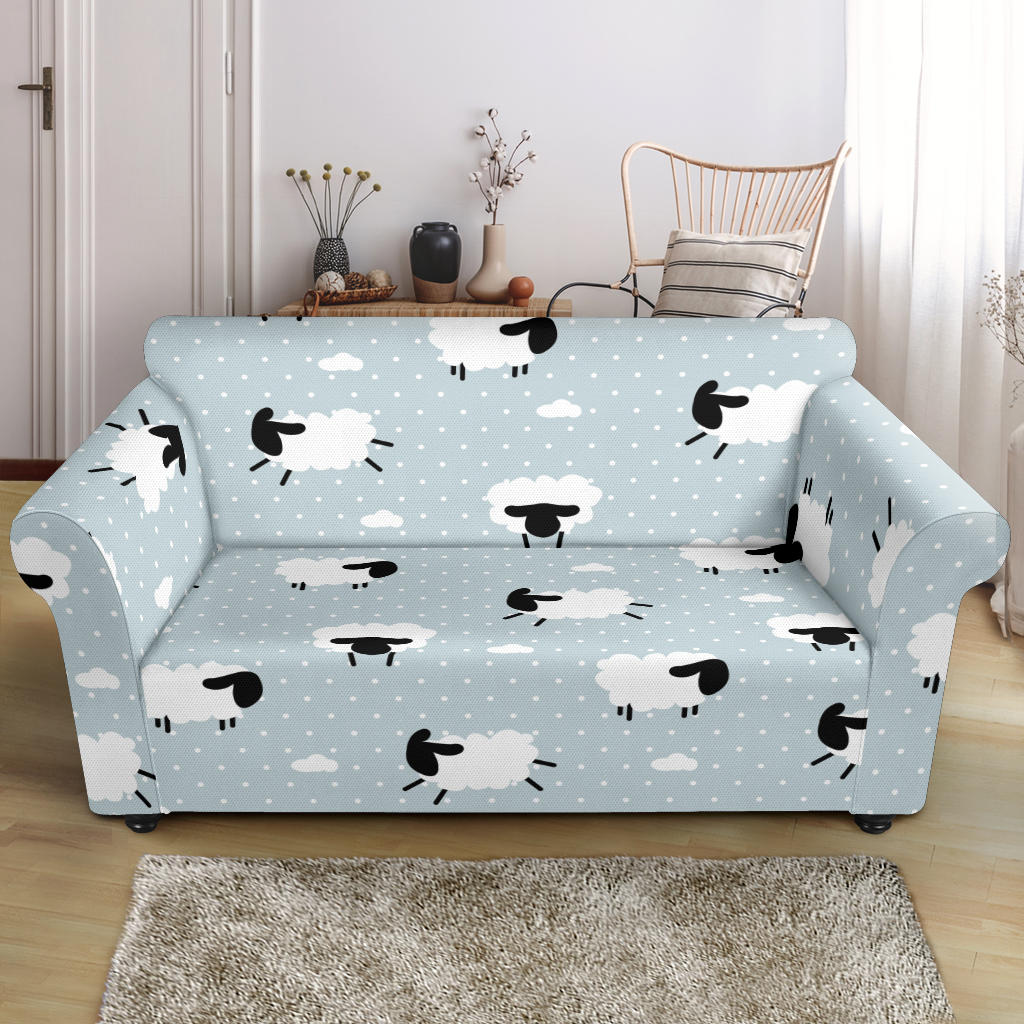 Sheep Polka Dot Cloud Pattern Loveseat Couch Slipcover