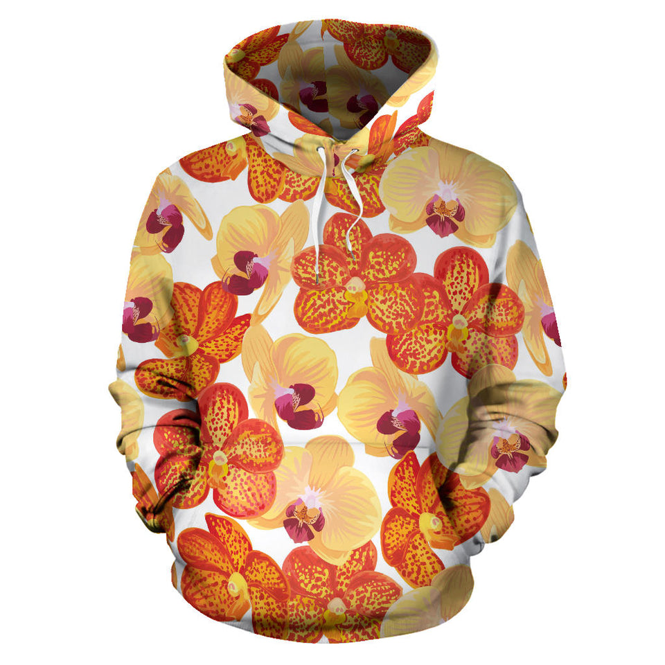 Orange Yellow Orchid Flower Pattern Background Men Women Pullover Hoodie
