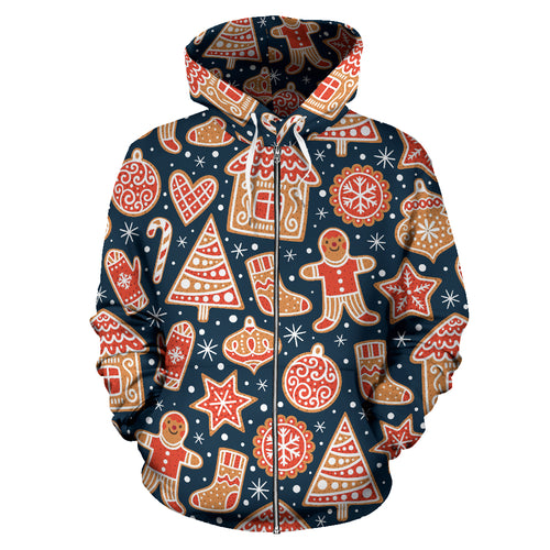 Christmas Gingerbread Cookie Pattern Zip Up Hoodie
