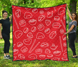 Sushi Pattern Red Background Premium Quilt