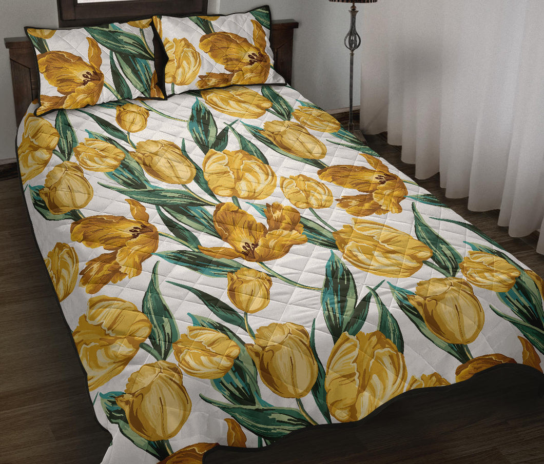 yellow tulips pattern Quilt Bed Set