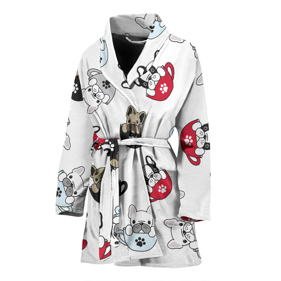 French Bulldog Cup Paw Pattern Women'S Bathrobe