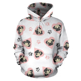 Cute Pugs Pink Heart Paw Pattern Men Women Pullover Hoodie