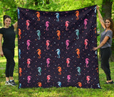 Watercolor Colorful Seahorse Pattern Premium Quilt