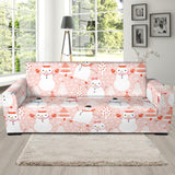 Cute Snowman Christmas Tree Snowpink Background Sofa Slipcover