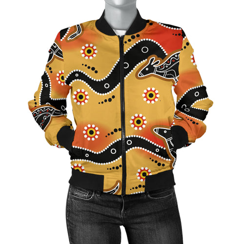 Kangaroo Australian Aboriginal Art Pattern Women'S Bomber Jacket