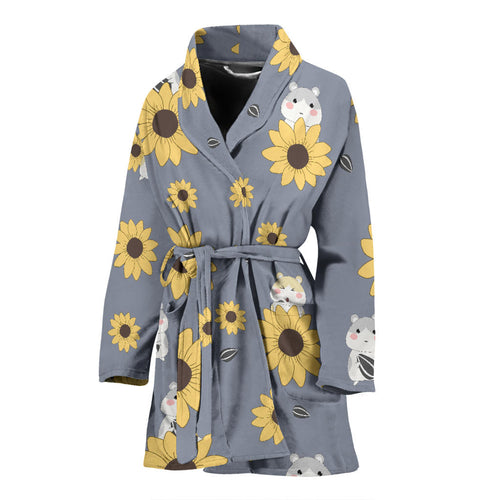 Cute Hamster Sunflower Pattern Background Women'S Bathrobe