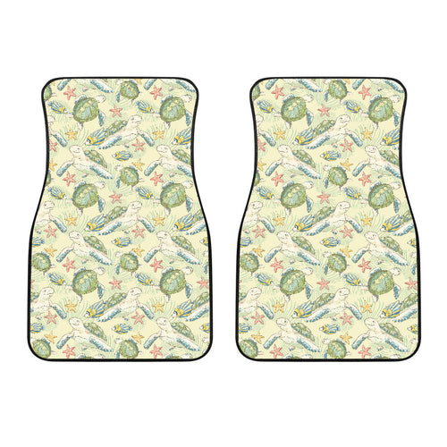 Hand Drawn Sea Turtle Fish Pattern Front Car Mats