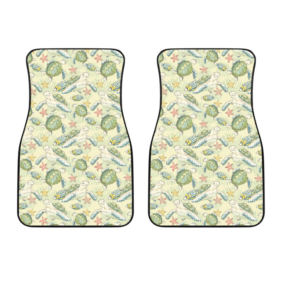 Hand Drawn Sea Turtle Fish Pattern Front Car Mats