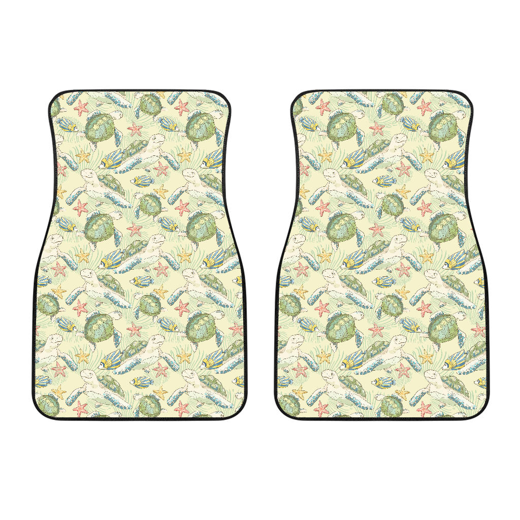 Hand Drawn Sea Turtle Fish Pattern Front Car Mats