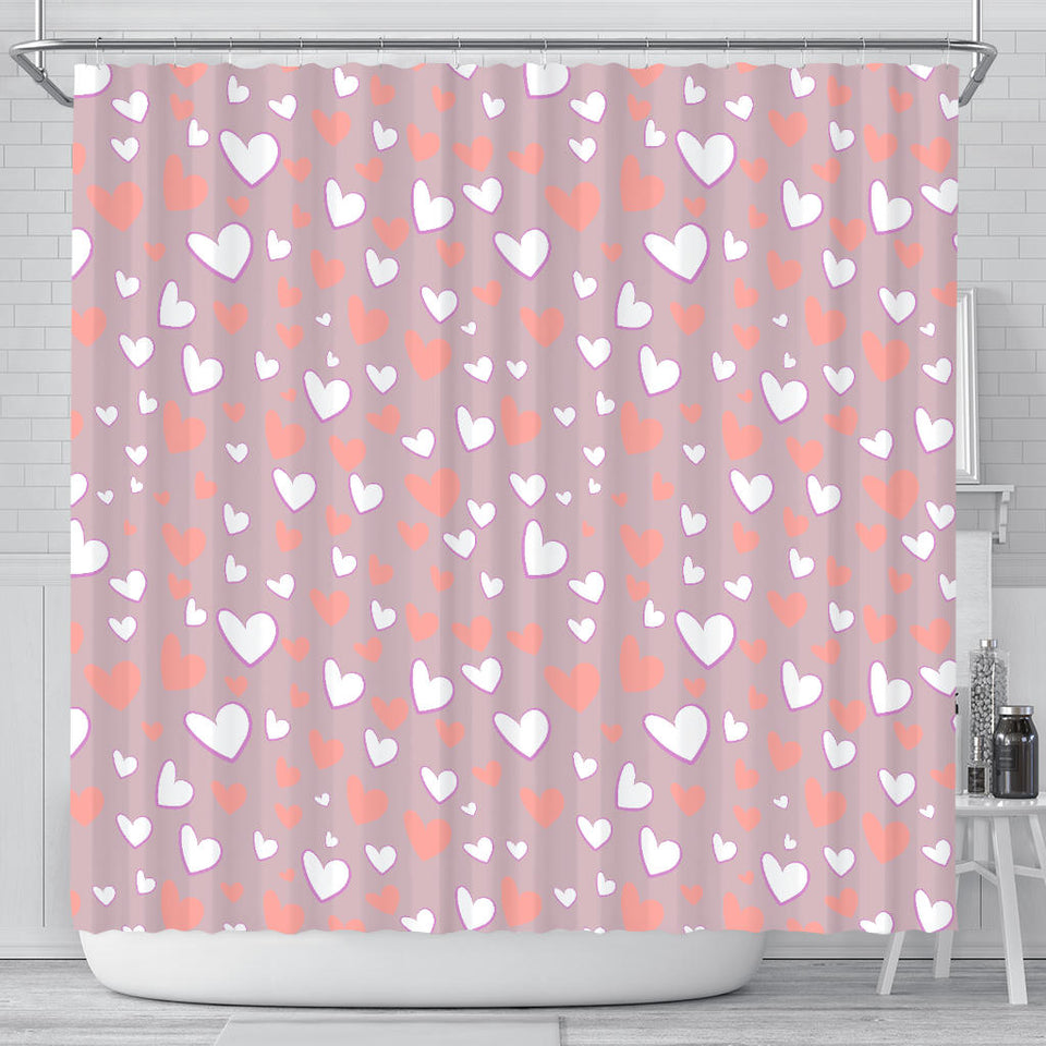 Coral White Heart Pattern Shower Curtain Fulfilled In US