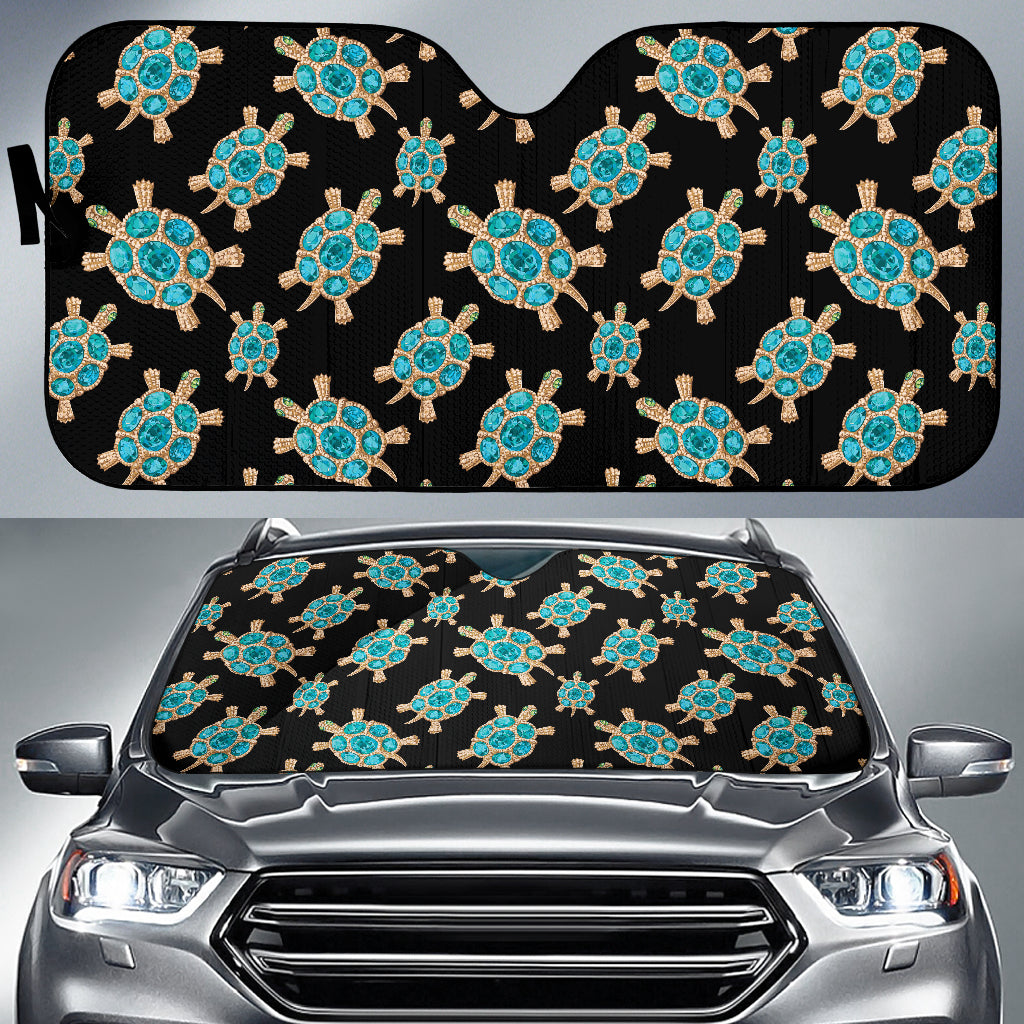 Sea Turtle Blue Stone Pattern Car Sun Shade
