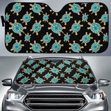 Sea Turtle Blue Stone Pattern Car Sun Shade