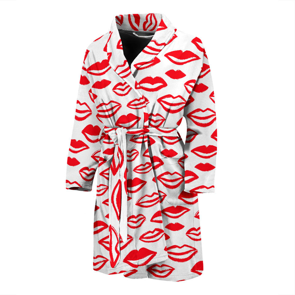 Lips Pattern Print Design 05 Men's Bathrobe