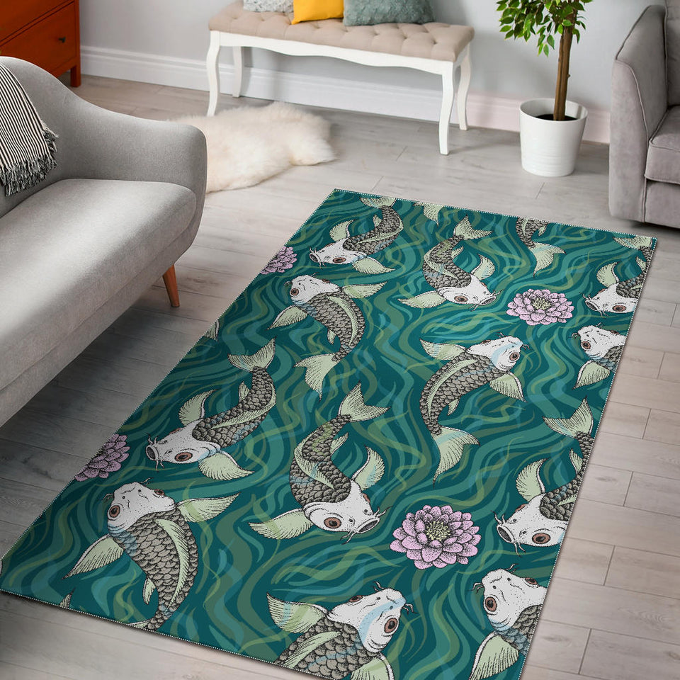 Koi Fish Carp Fish Lotus Pattern Area Rug