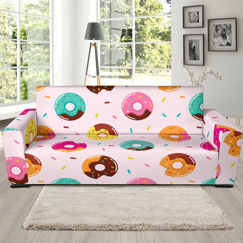 Donut Pattern Glaze Pink Background Sofa Slipcover