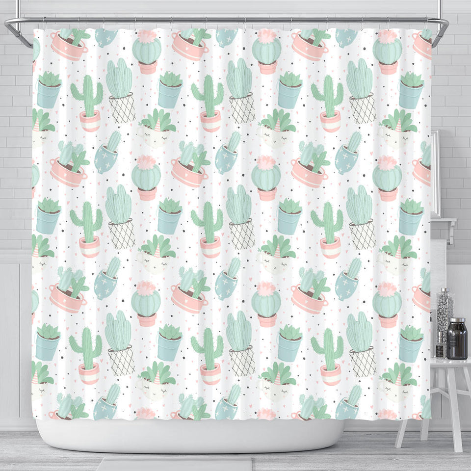 Pastel Color Cactus Pattern  Shower Curtain Fulfilled In US