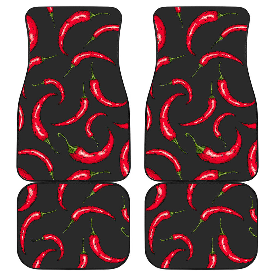 Chili Peppers Pattern Black Background Front And Back Car Mats