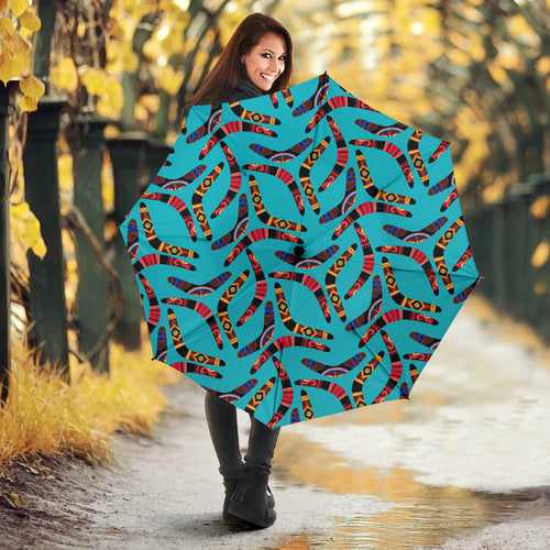 Boomerang Australian Aboriginal Ornament Blue Background Umbrella