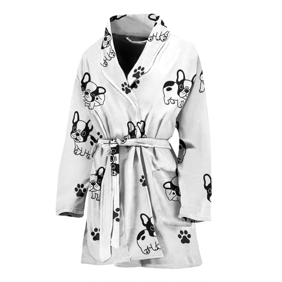 Cute French Bulldog Paw Pattern Women'S Bathrobe