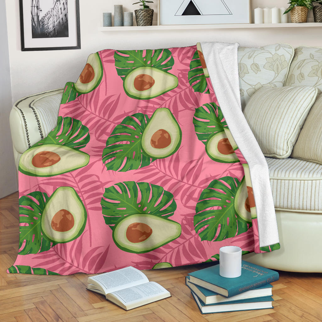 Avocado Slices Leaves Pink Back Ground Premium Blanket