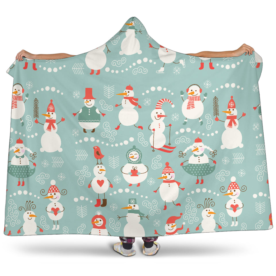 Cute Snowman Pattern Hooded Blanket