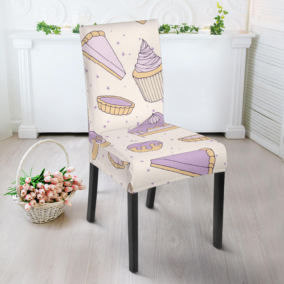Cakes Pies Tarts Muffins And Eclairs Purple Blueberry Topping Pattern Dining Chair Slipcover