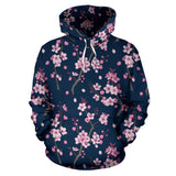 Pink Sakura Cherry Blossom Blue Background Men Women Pullover Hoodie