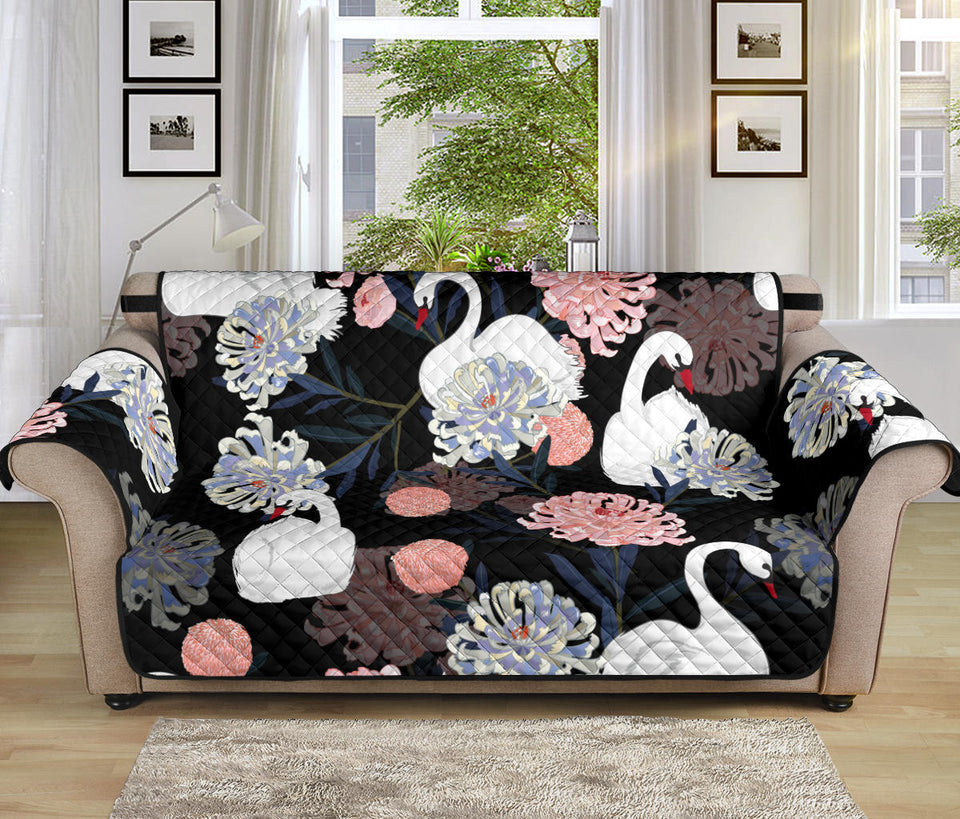 white swan blooming flower pattern Sofa Cover Protector