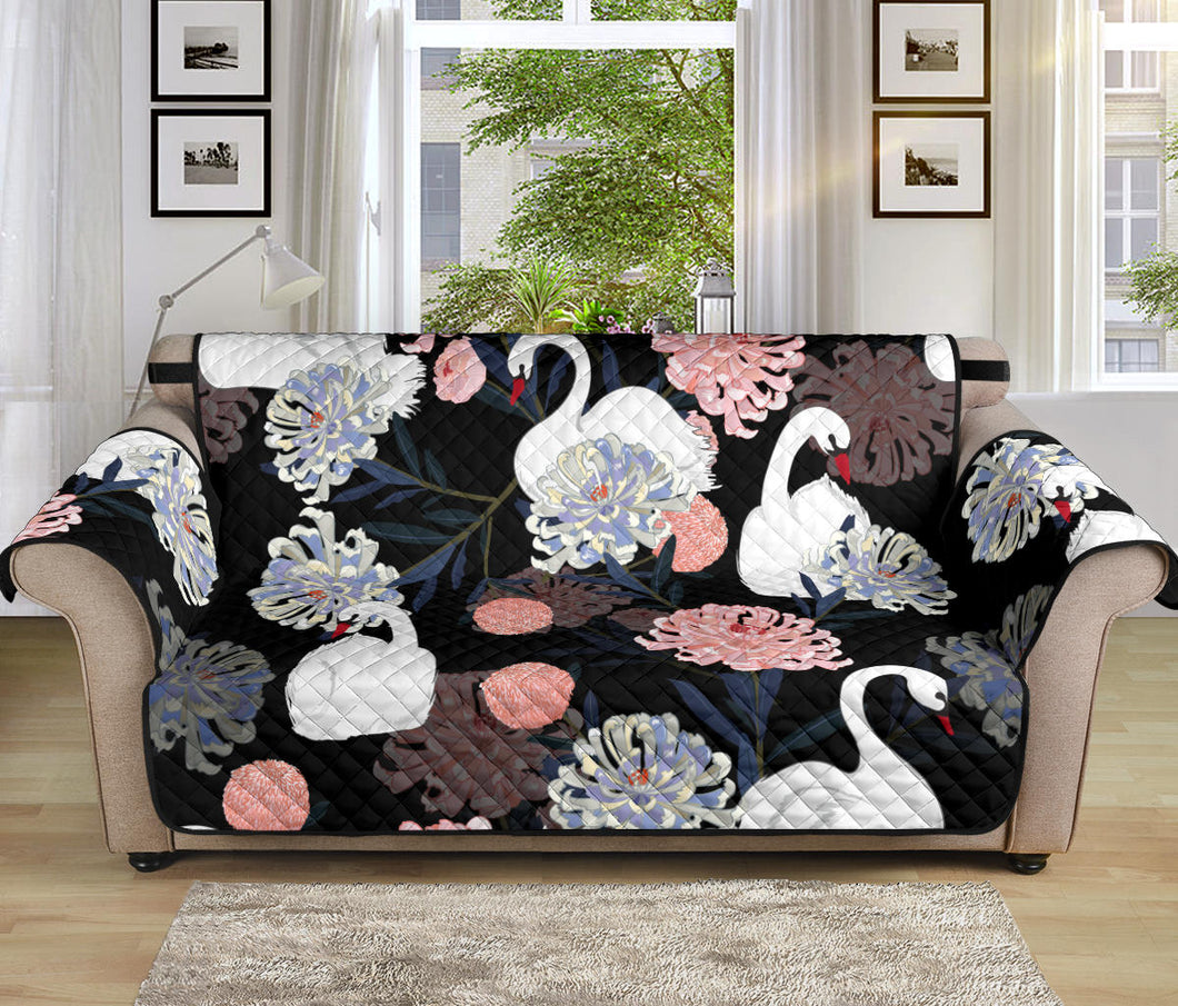 white swan blooming flower pattern Sofa Cover Protector
