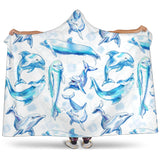 Watercolor Dolphin Pattern Hooded Blanket