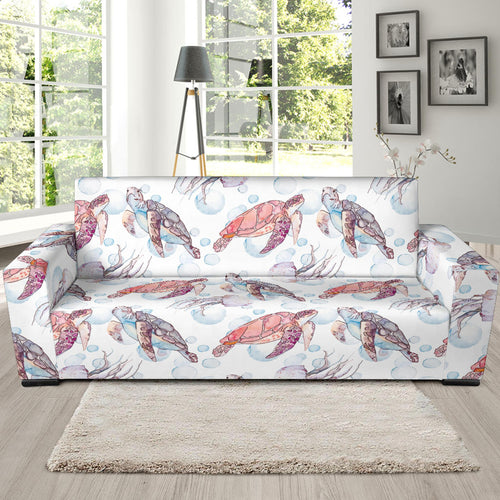 Watercolor Sea Turtle Jellyfish Pattern Sofa Slipcover