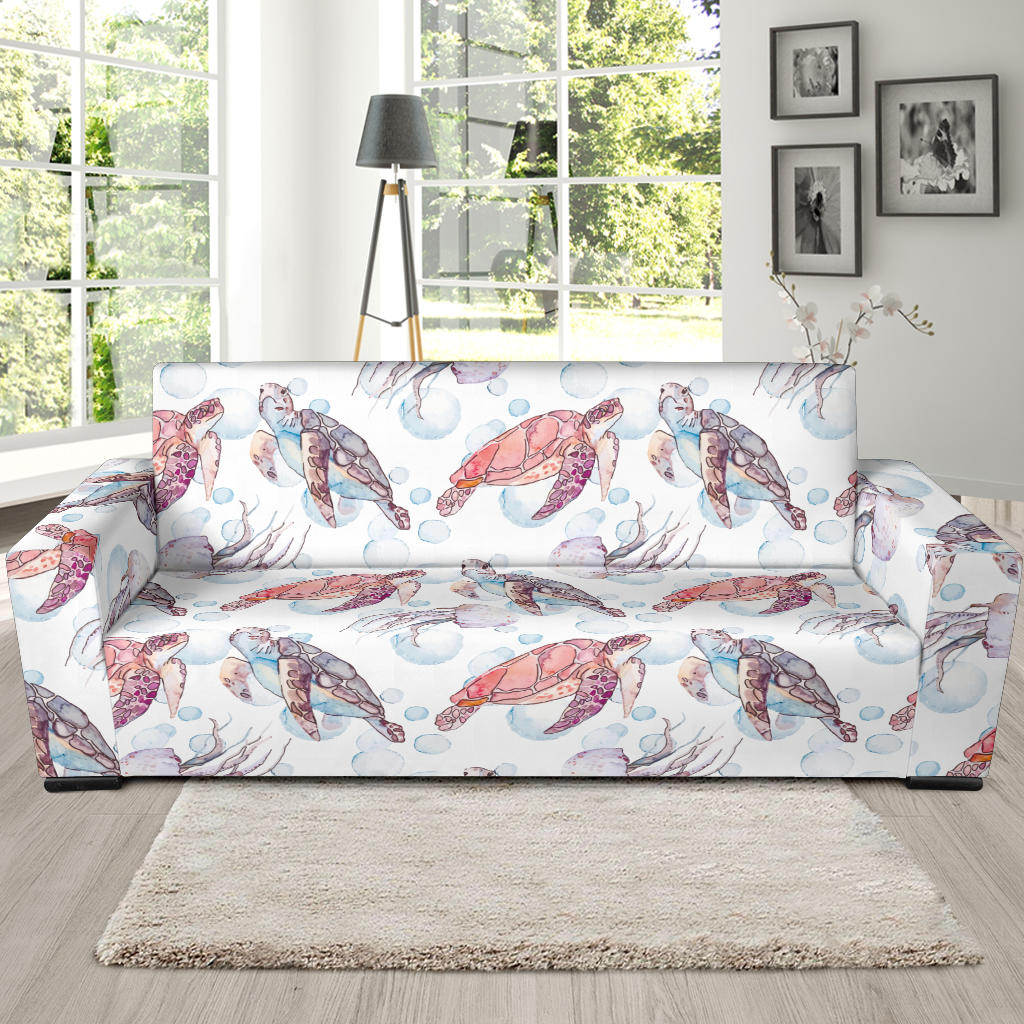 Watercolor Sea Turtle Jellyfish Pattern Sofa Slipcover