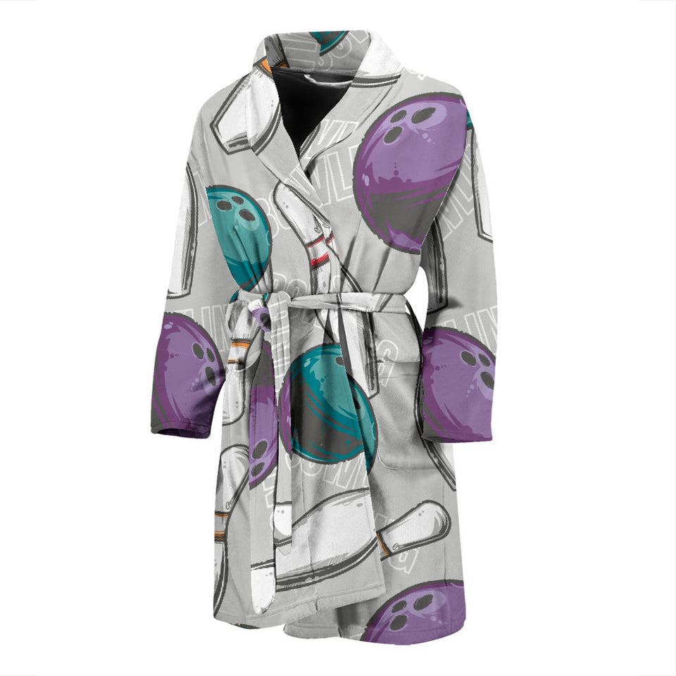 Bowling Ball And Pin Gray Background Men'S Bathrobe