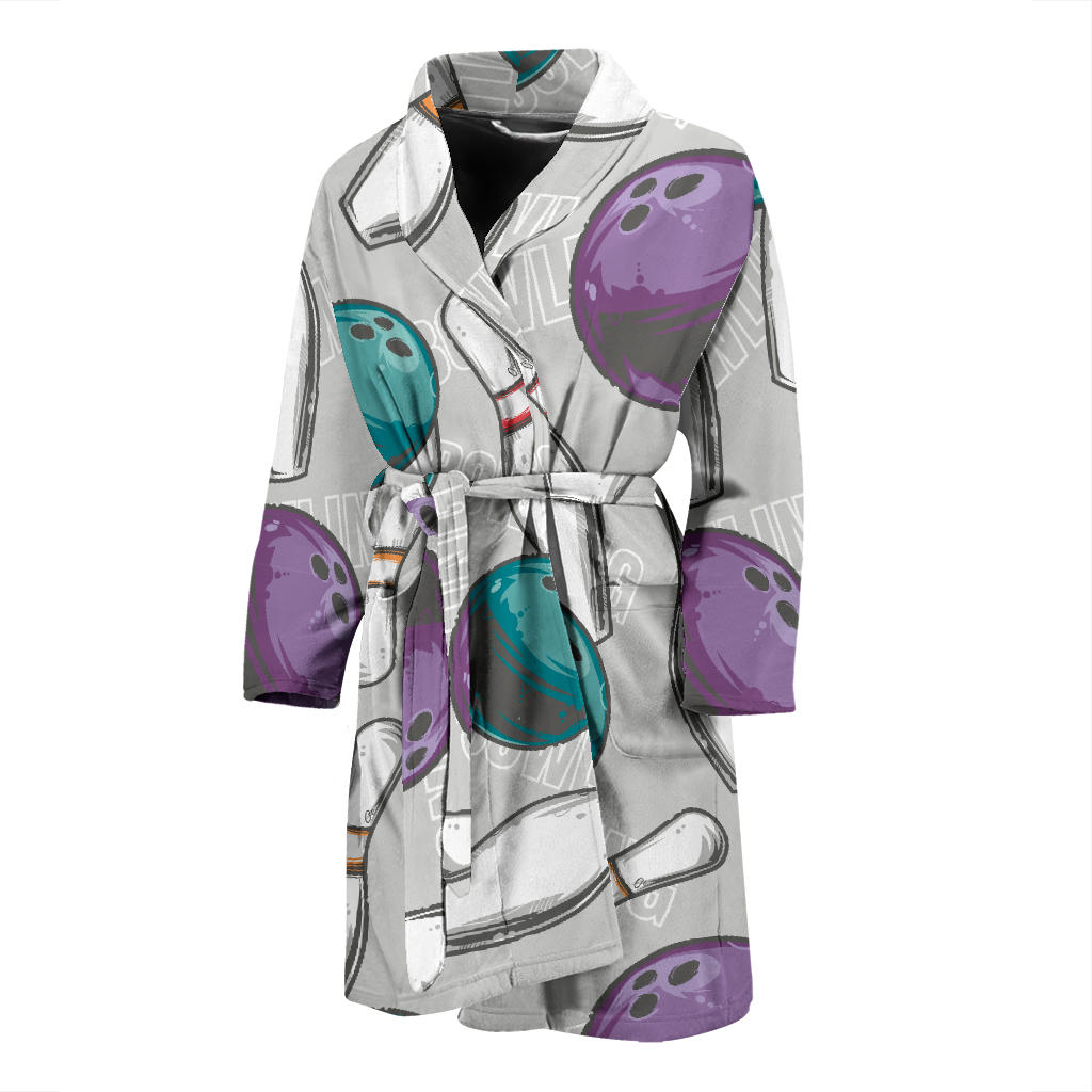 Bowling Ball And Pin Gray Background Men'S Bathrobe