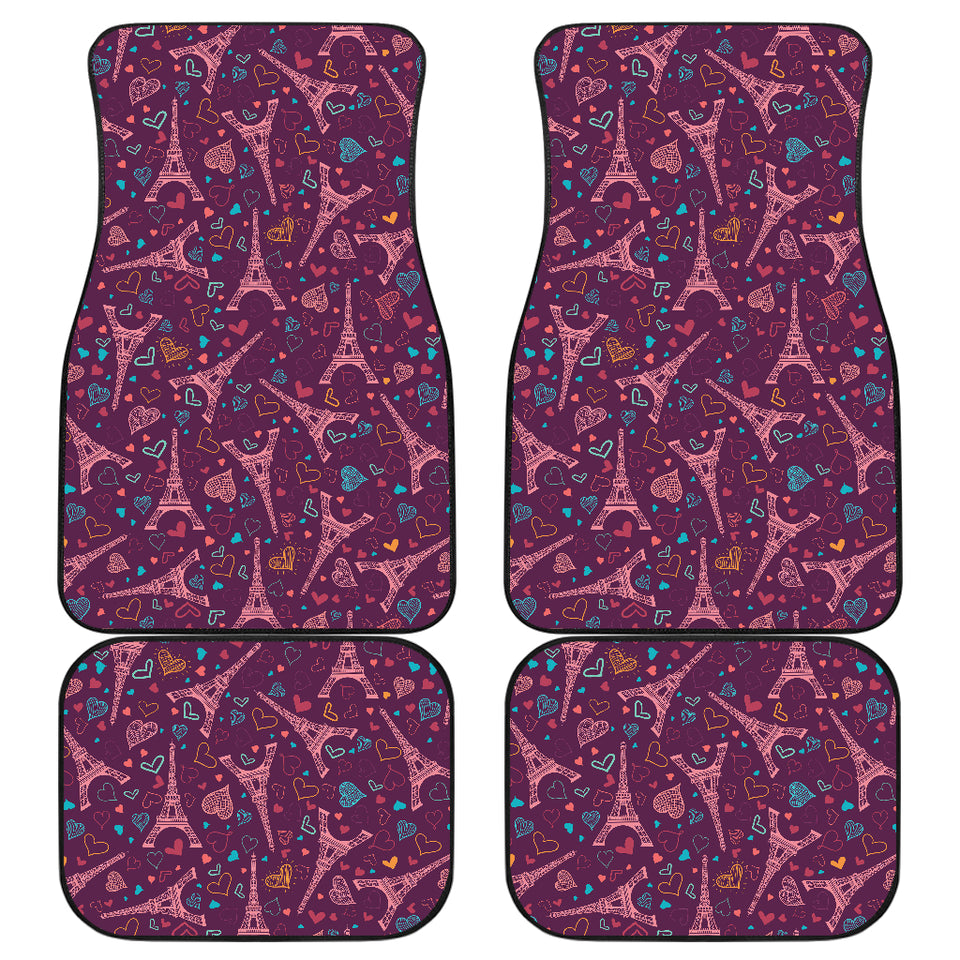 Eiffel Tower Heart Pattern Print Design 04 Front and Back Car Mats
