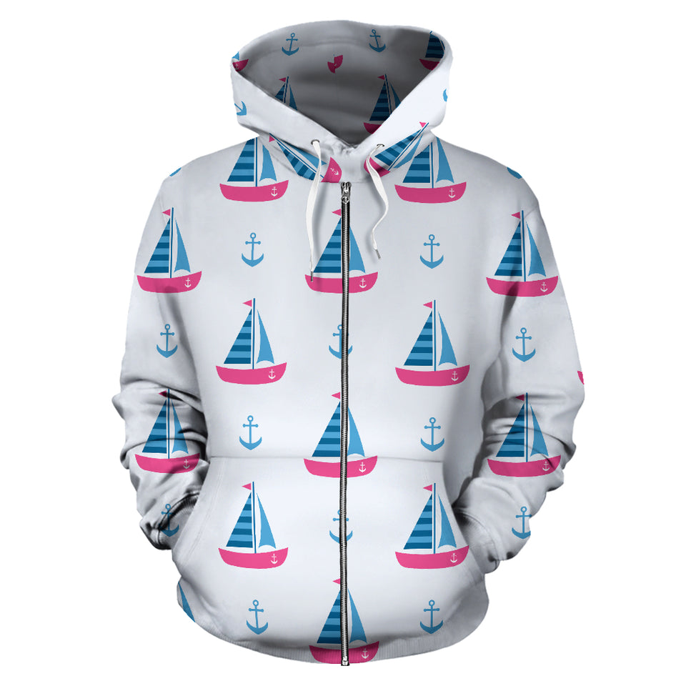 Sailboat Anchor Pattern Zip Up Hoodie